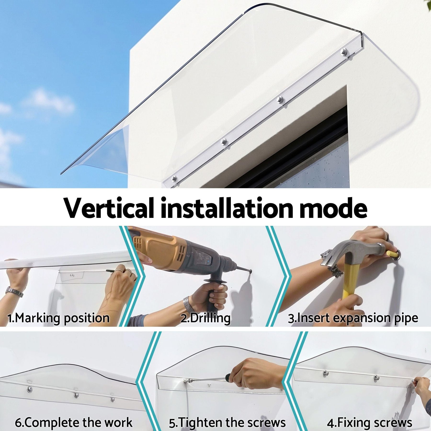Instahut Window Door Awning 0.4mx2m Transparent - SportZone.co.nz