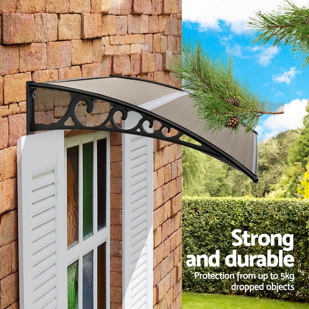 Instahut Window Door Awning 0.8mx1m Brown - SportZone.co.nz