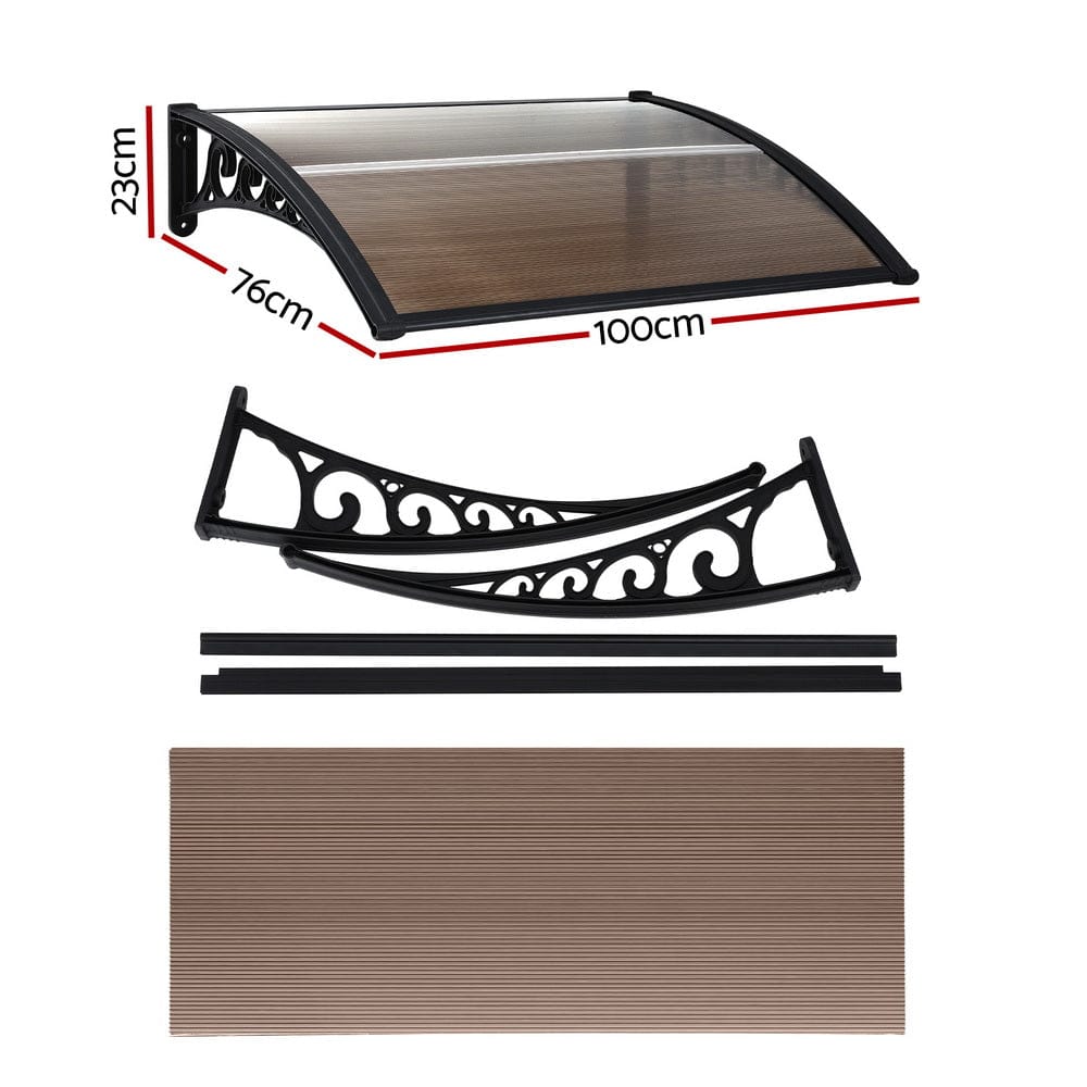 Instahut Window Door Awning 0.8mx1m Brown - SportZone.co.nz