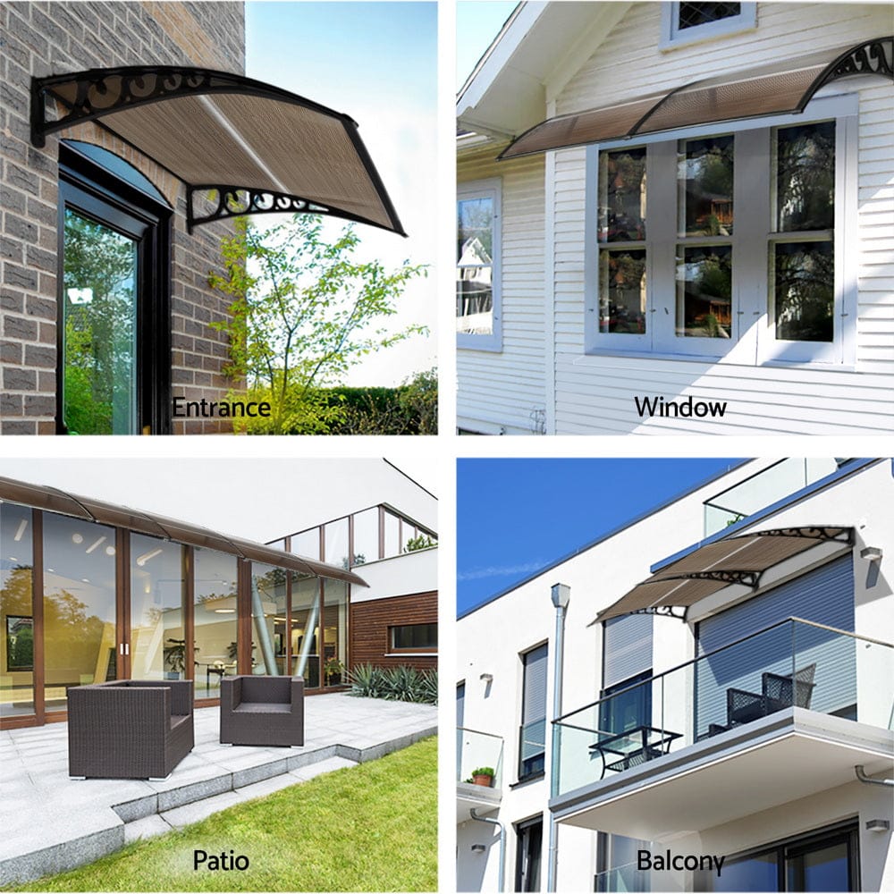 Instahut Window Door Awning 0.8mx1m Brown - SportZone.co.nz