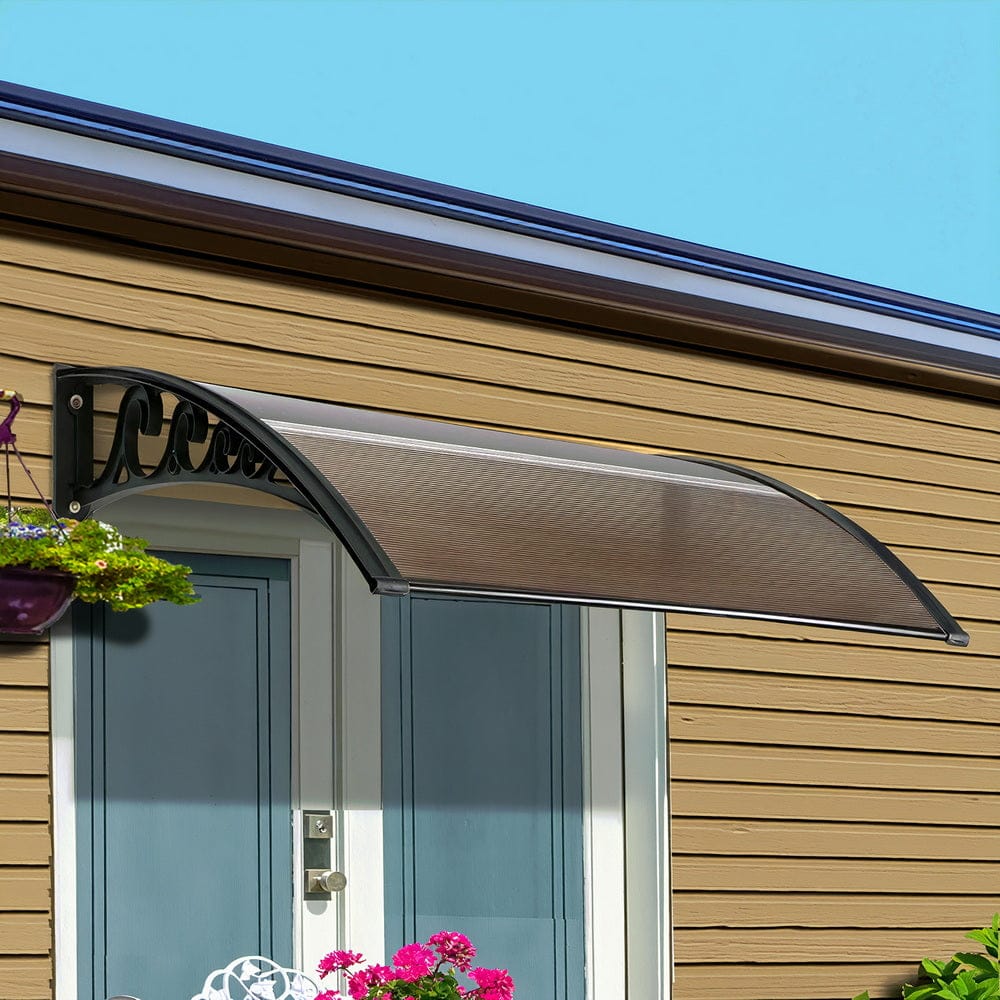 Instahut Window Door Awning 0.8mx1m Brown - SportZone.co.nz