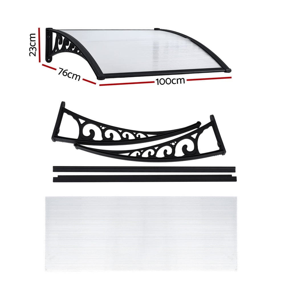 Instahut Window Door Awning 0.8mx1m Transparent - SportZone.co.nz
