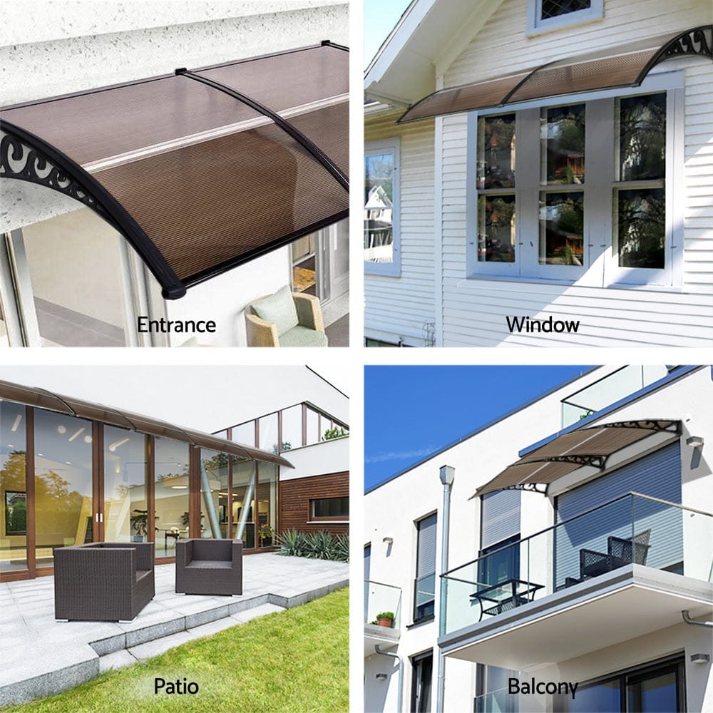 Instahut Window Door Awning 0.8mx2m Brown - SportZone.co.nz