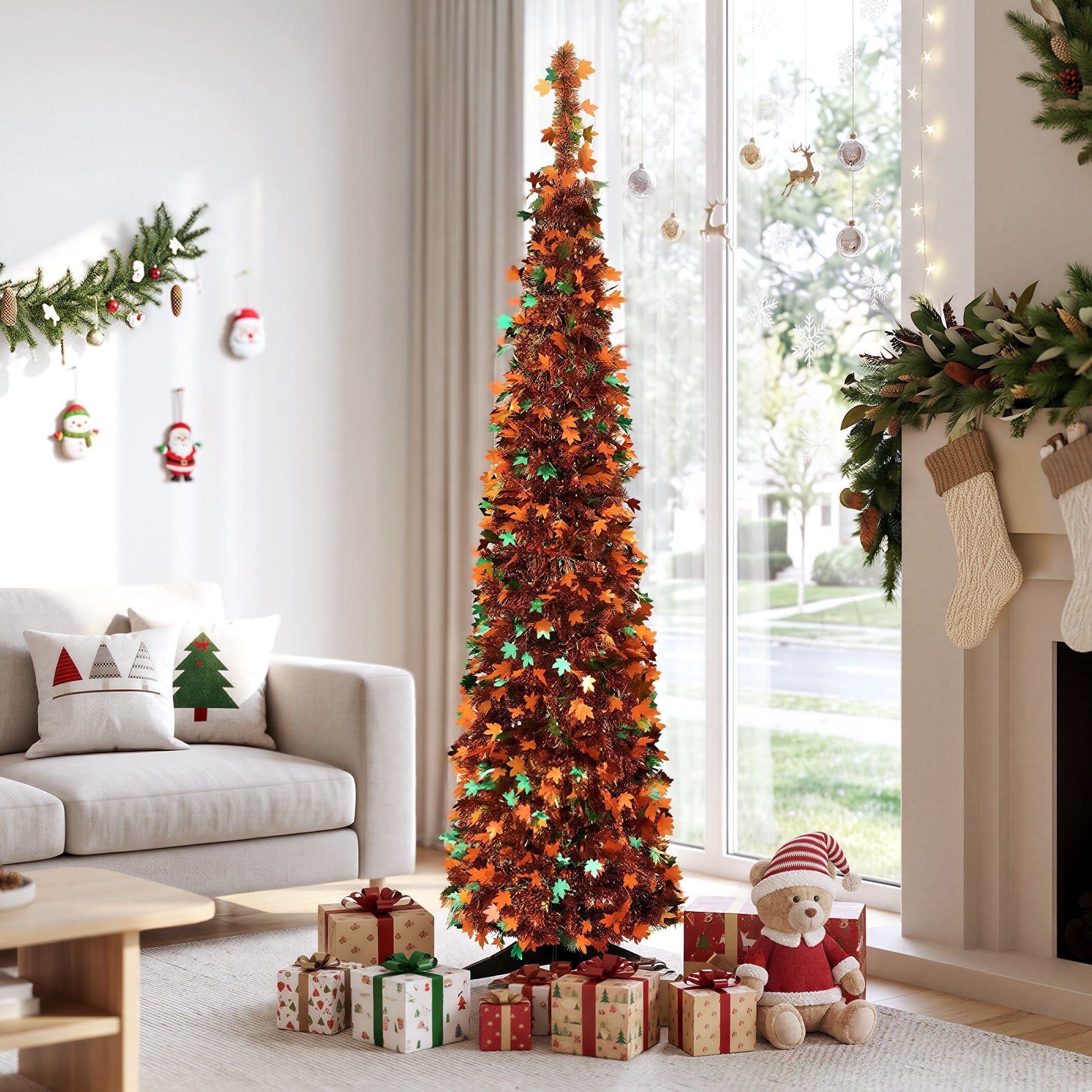 Jingle Jollys 160cm Pop Up Christmas Tree Artificial Christmas Tree Golden Maple Leaf - SportZone.co.nz