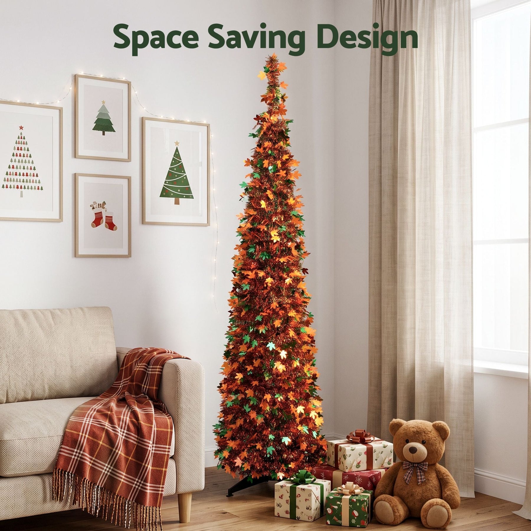 Jingle Jollys 160cm Pop Up Christmas Tree Artificial Christmas Tree Golden Maple Leaf - SportZone.co.nz