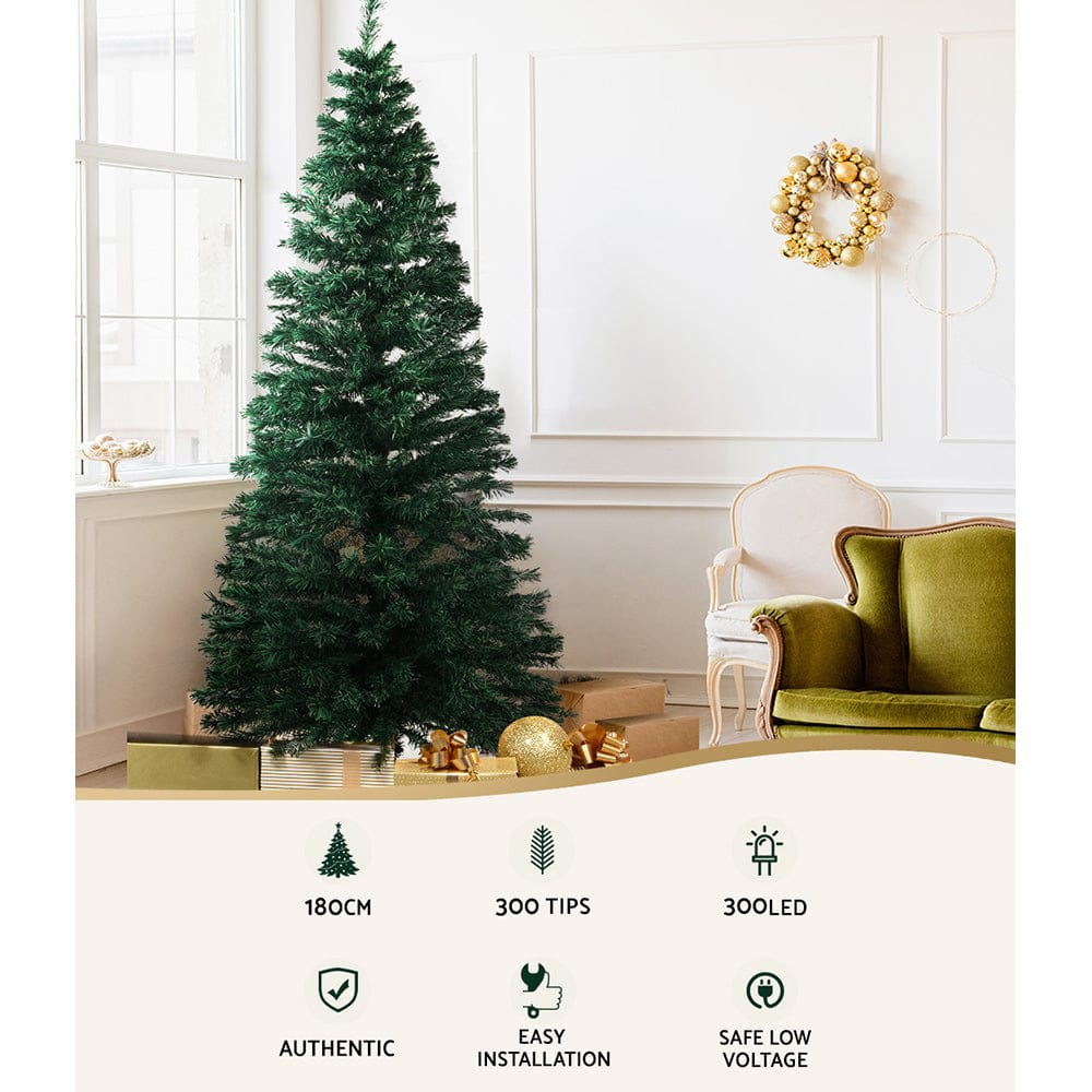 Jingle Jollys 1.8m Christmas Tree Optic Fibre LED Xmas tree Warm White - SportZone.co.nz