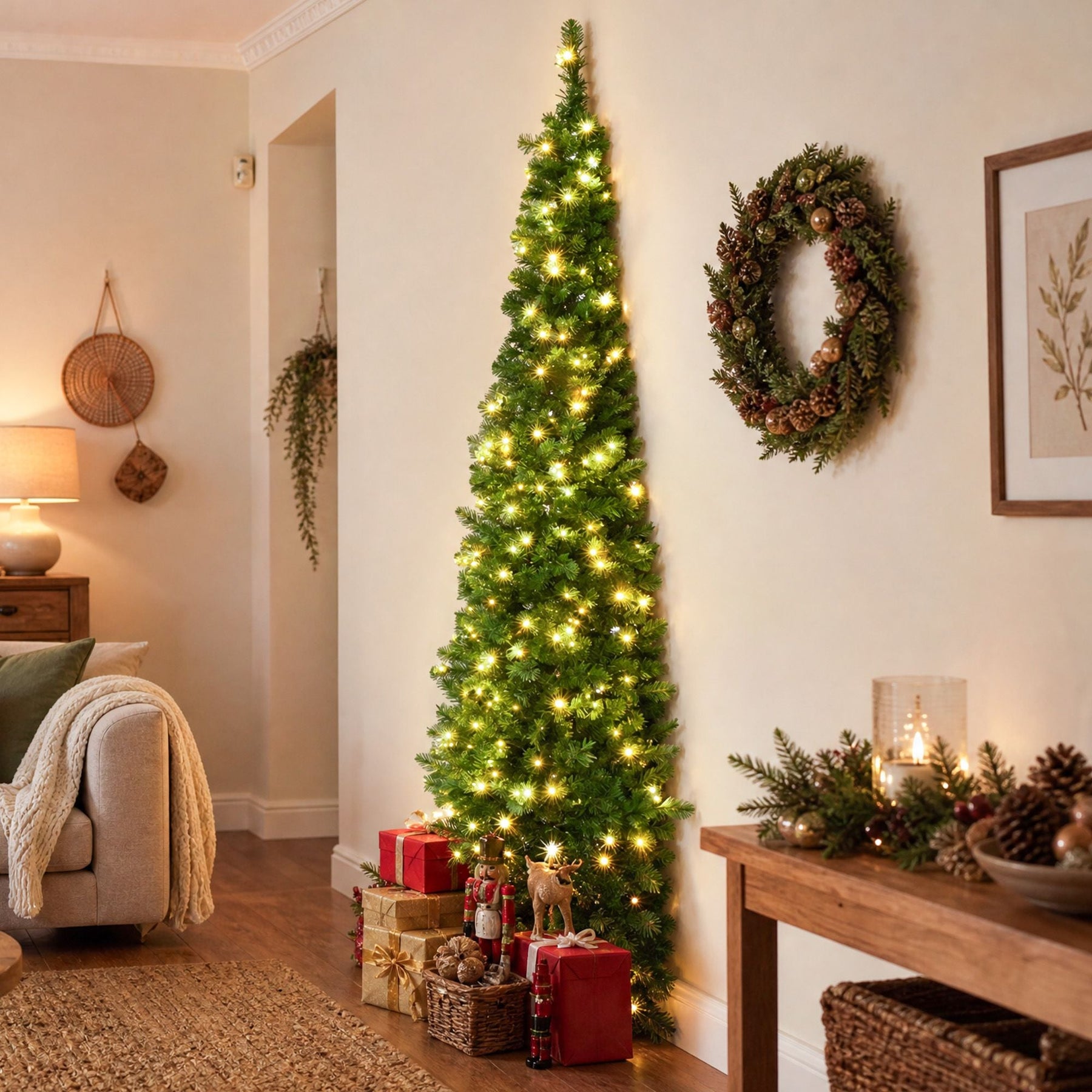 Jingle Jollys 1.8m Pre-Lit Christmas Tree Slim Pencil Xmas Tree Corner Tree - SportZone.co.nz