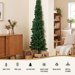 Jingle Jollys 1.8m Pre-Lit Christmas Tree Slim Pencil Xmas Tree Corner Tree - SportZone.co.nz