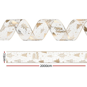 Jingle Jollys 20M Christmas Ribbon Roll Bow Printed Xmas Tree Decor Gift Gold - SportZone.co.nz