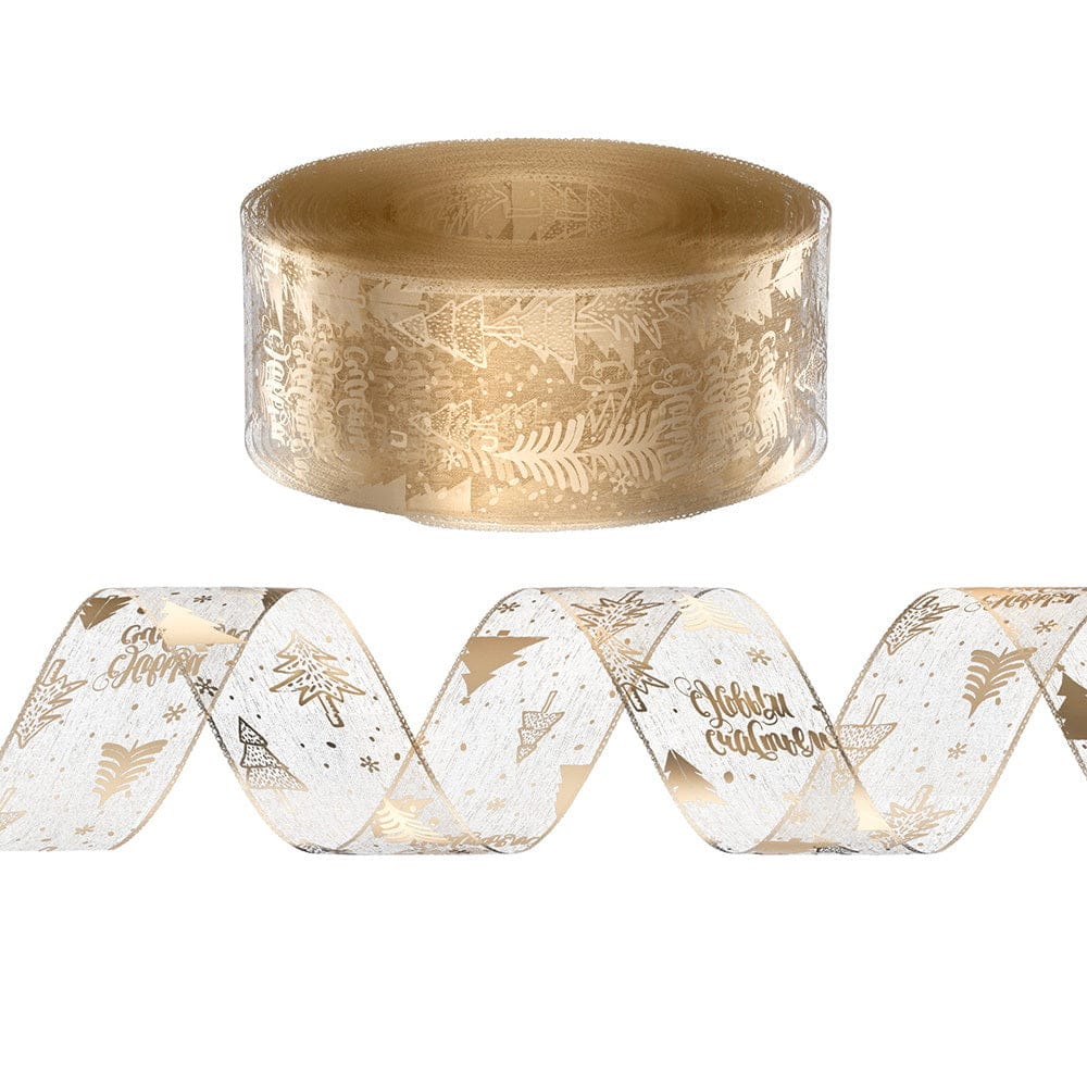 Jingle Jollys 20M Christmas Ribbon Roll Bow Printed Xmas Tree Decor Gift Gold - SportZone.co.nz