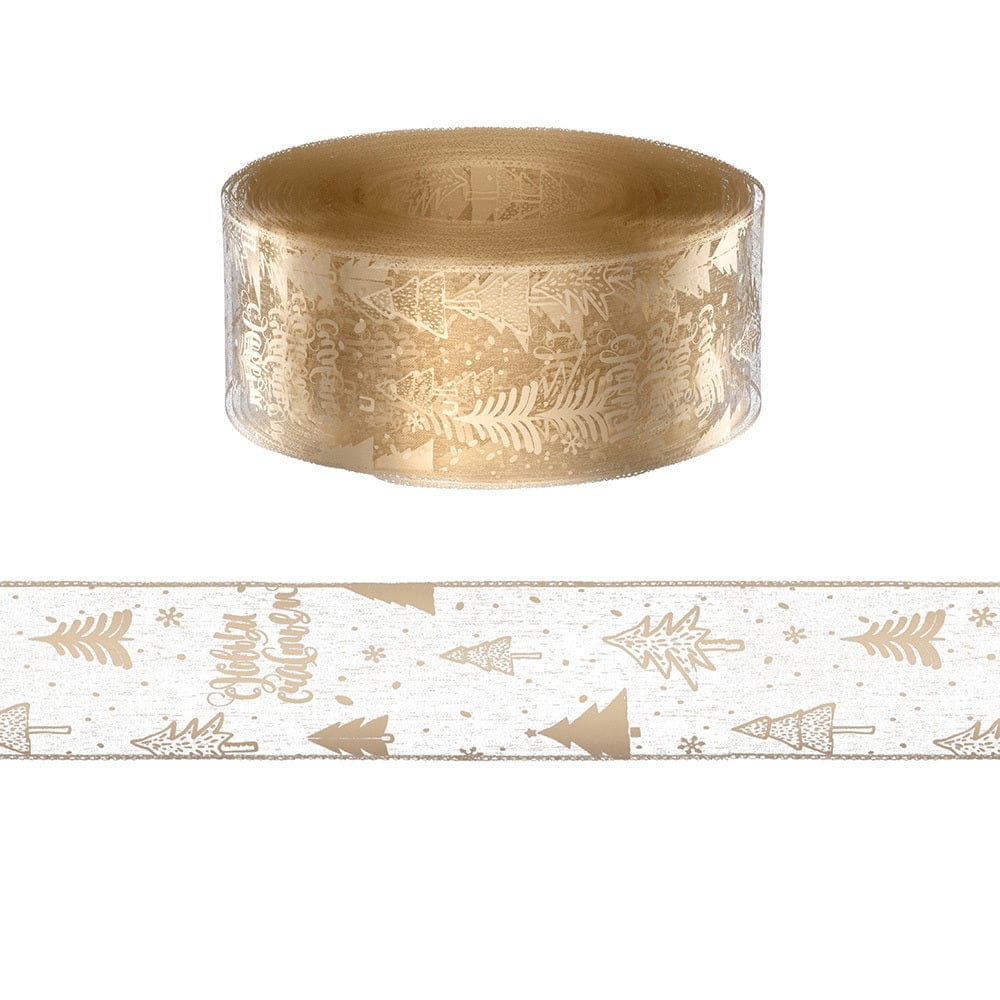 Jingle Jollys 20M Christmas Ribbon Roll Bow Printed Xmas Tree Decor Gift Gold - SportZone.co.nz