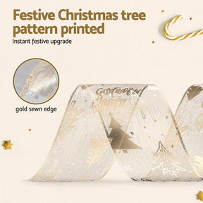 Jingle Jollys 20M Christmas Ribbon Roll Bow Printed Xmas Tree Decor Gift Gold - SportZone.co.nz