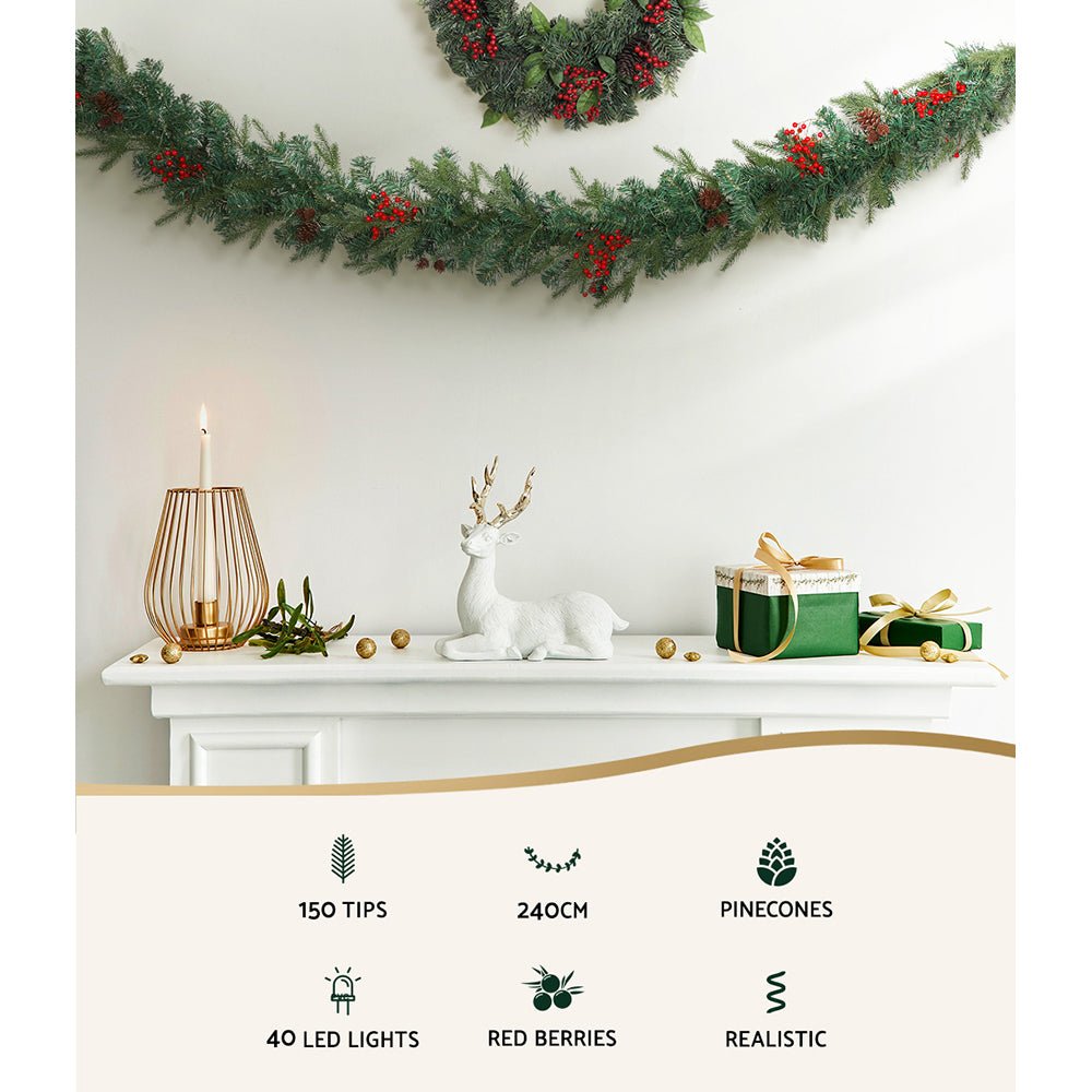 Jingle Jollys 2.4m Christmas Garland with LED Lights Decorations Xmas Party - SportZone.co.nz