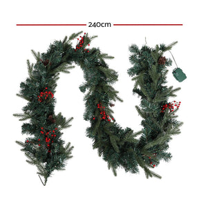 Jingle Jollys 2.4m Christmas Garland with LED Lights Decorations Xmas Party - SportZone.co.nz
