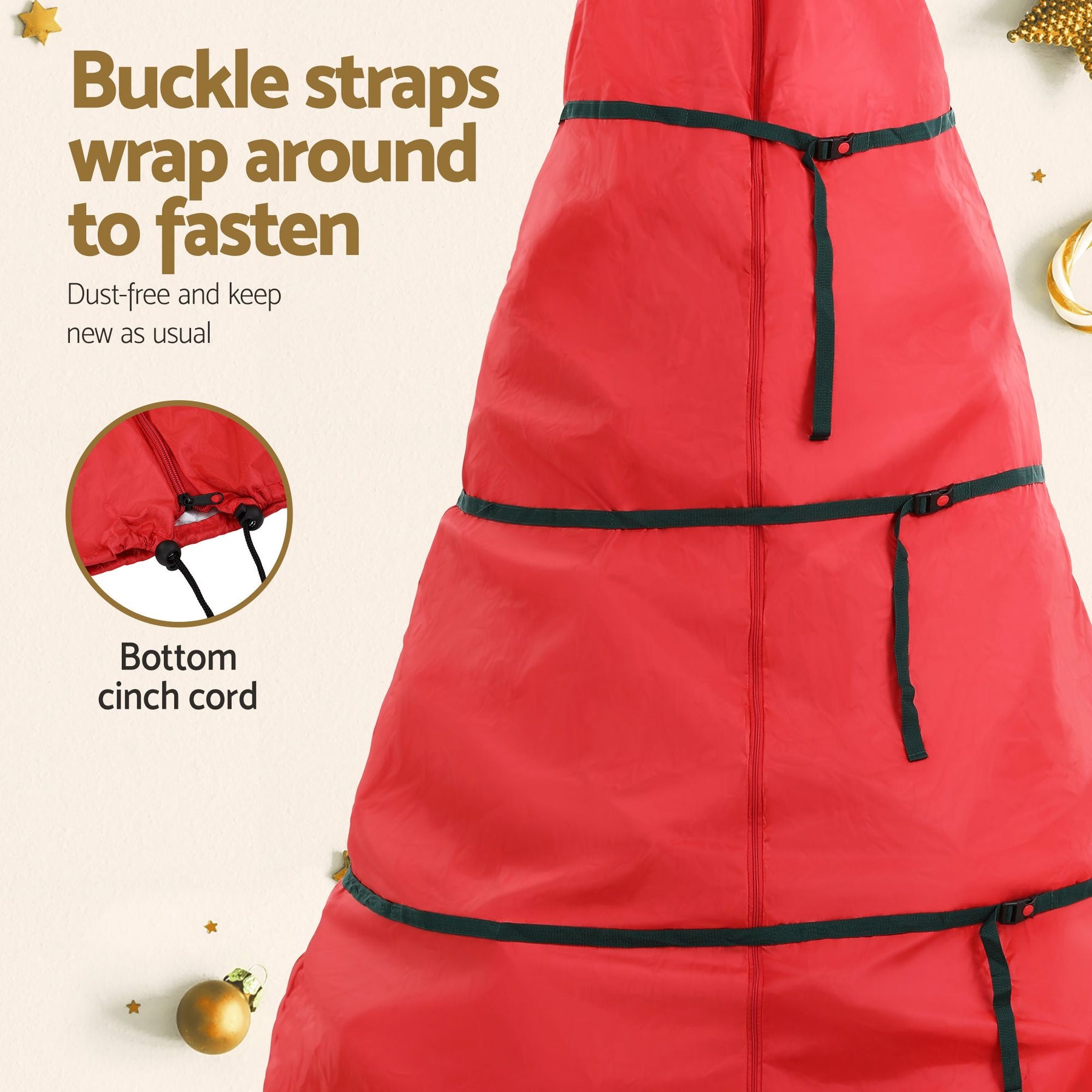 Jingle Jollys 2.4m Pre-Lit Christmas Tree 1488 LED Green with Red Storage Bag - SportZone.co.nz