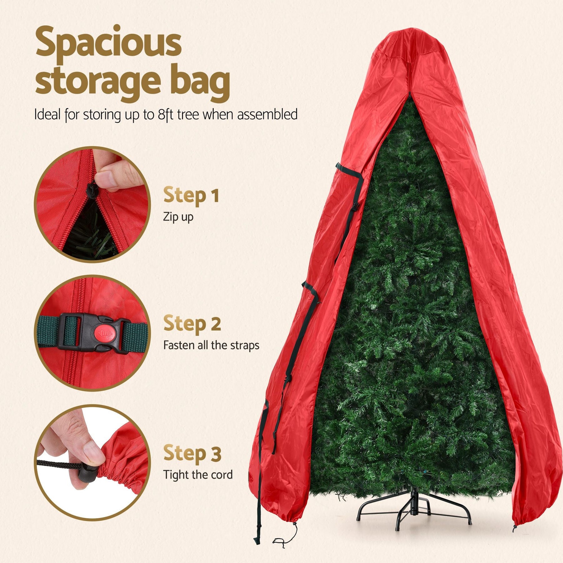 Jingle Jollys 2.4m Pre-Lit Christmas Tree 1488 LED Green with Red Storage Bag - SportZone.co.nz