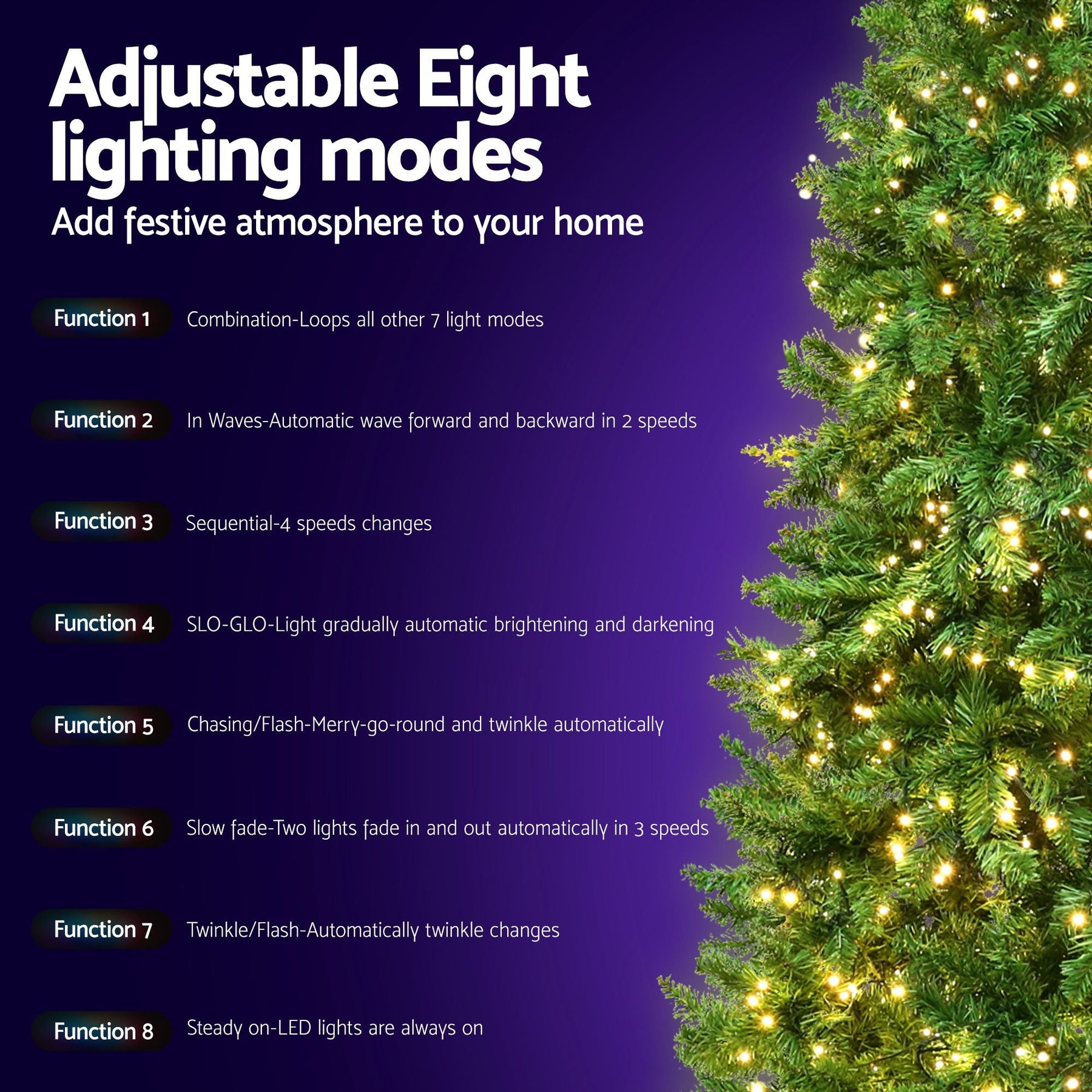 Jingle Jollys 2.4m Pre-Lit Christmas Tree 1488 LED Green with Red Storage Bag - SportZone.co.nz