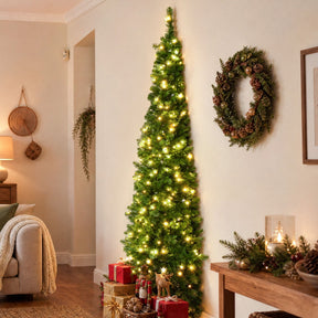 Jingle Jollys 2.4m Pre-Lit Christmas Tree Slim Pencil Xmas Tree Corner Tree - SportZone.co.nz