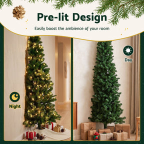 Jingle Jollys 2.4m Pre-Lit Christmas Tree Slim Pencil Xmas Tree Corner Tree - SportZone.co.nz