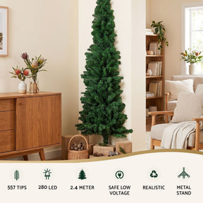 Jingle Jollys 2.4m Pre-Lit Christmas Tree Slim Pencil Xmas Tree Corner Tree - SportZone.co.nz