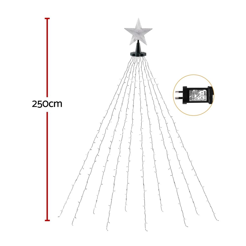 Jingle Jollys 2.5M Christmas Lights Waterfall String Light 300 LED Star Topper - SportZone.co.nz