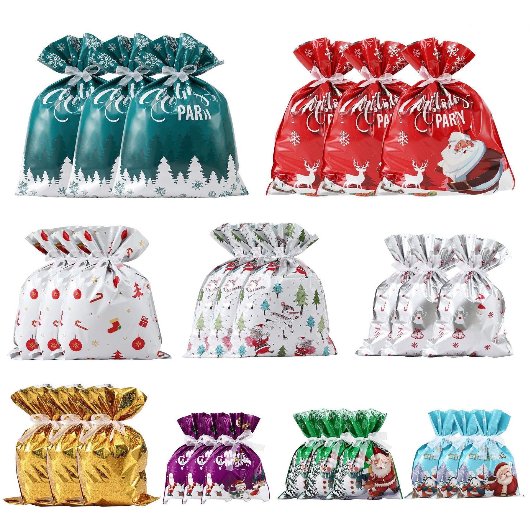 Jingle Jollys 27PCS Christmas Gift Bags Large Medium Small 9 Christmas Designs Set - SportZone.co.nz