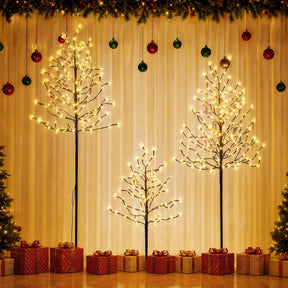 Jingle Jollys 3 Pack LED Christmas Tree Lighted Birch Tree Indoor Outdoor Xmas Decor Warm White - SportZone.co.nz
