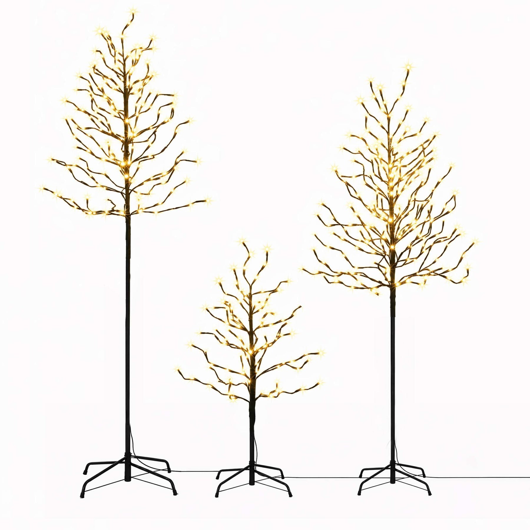 Jingle Jollys 3 Pack LED Christmas Tree Lighted Birch Tree Indoor Outdoor Xmas Decor Warm White - SportZone.co.nz
