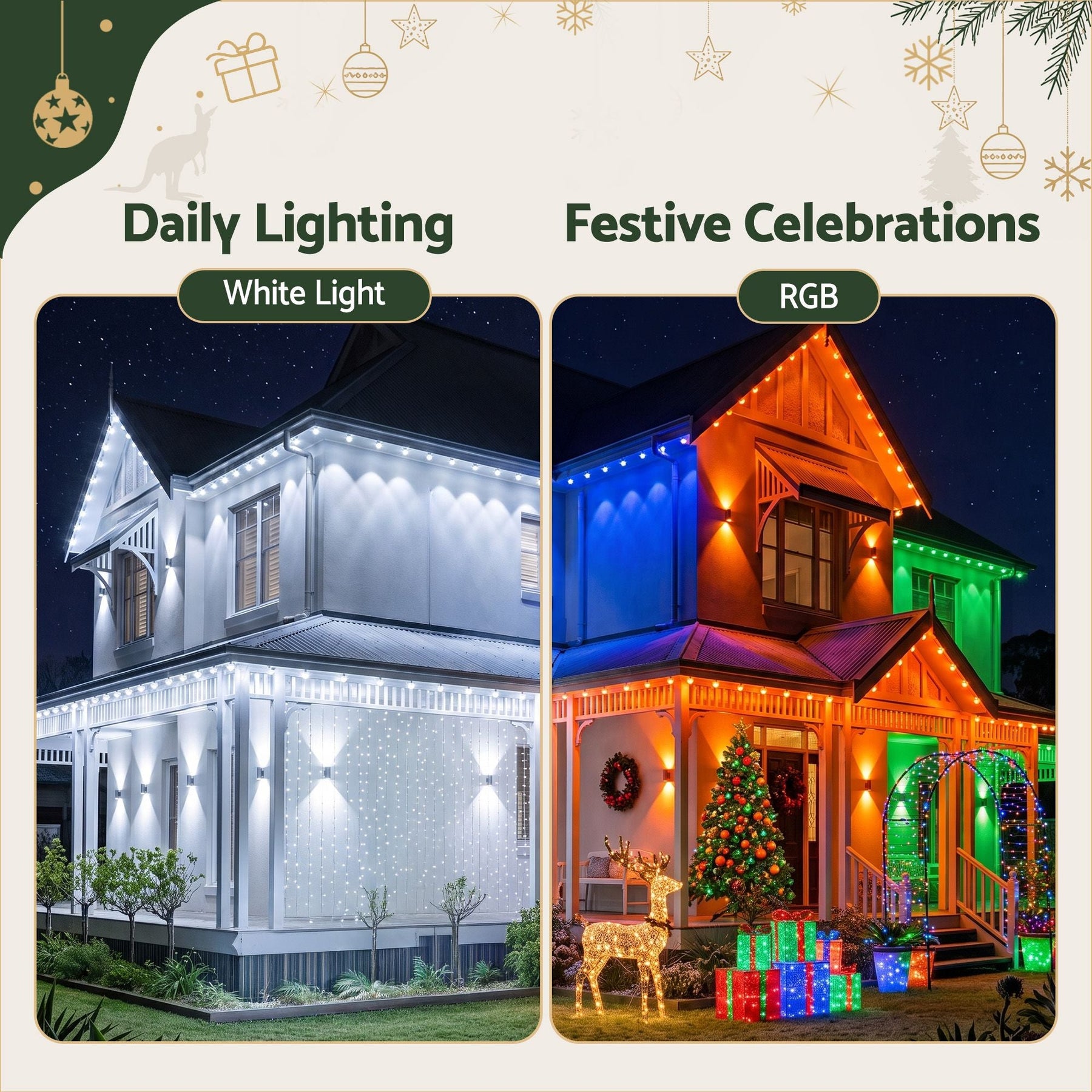 Jingle Jollys 30M Christmas Permanent Outdoor Lights Smart Eaves String App Control Decoration 72LED - SportZone.co.nz
