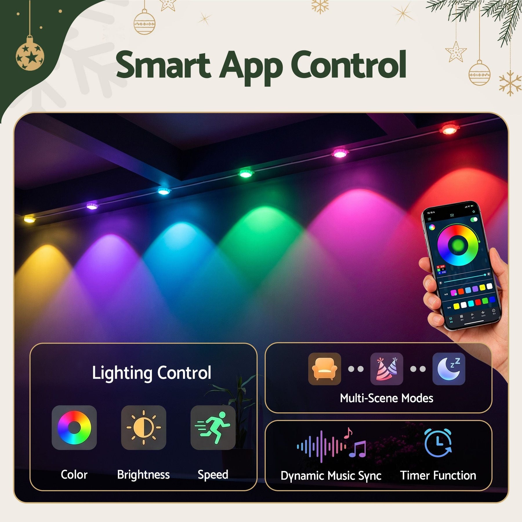 Jingle Jollys 30M Christmas Permanent Outdoor Lights Smart Eaves String App Control Decoration 72LED - SportZone.co.nz