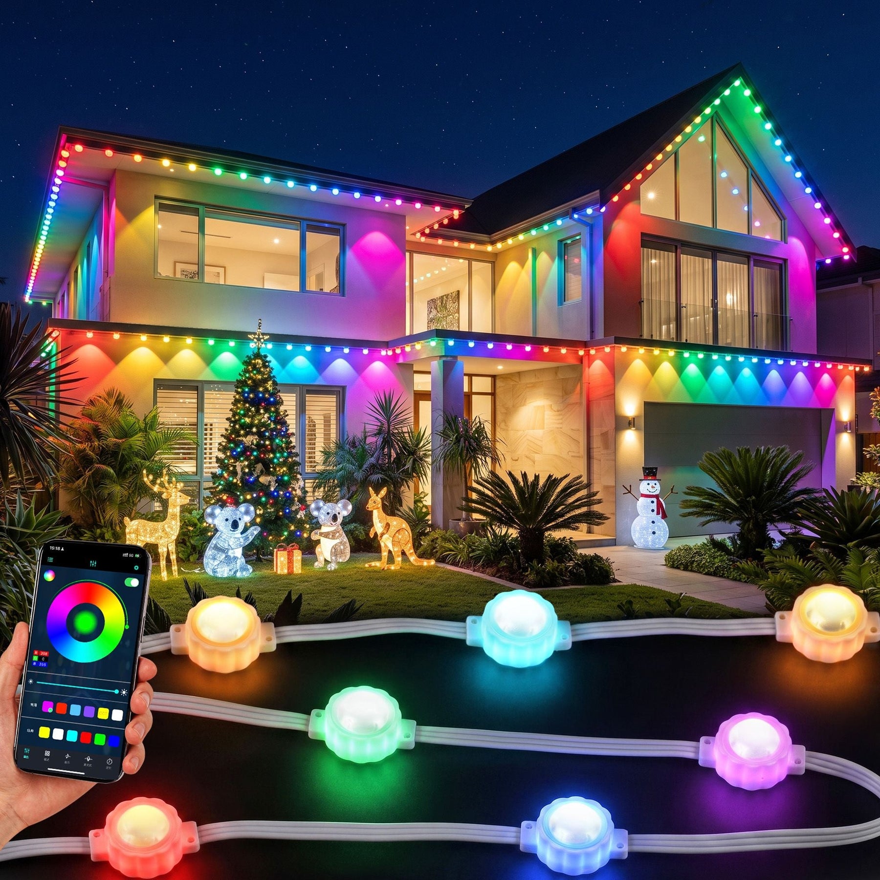 Jingle Jollys 30M Christmas Permanent Outdoor Lights Smart Eaves String App Control Decoration 72LED - SportZone.co.nz