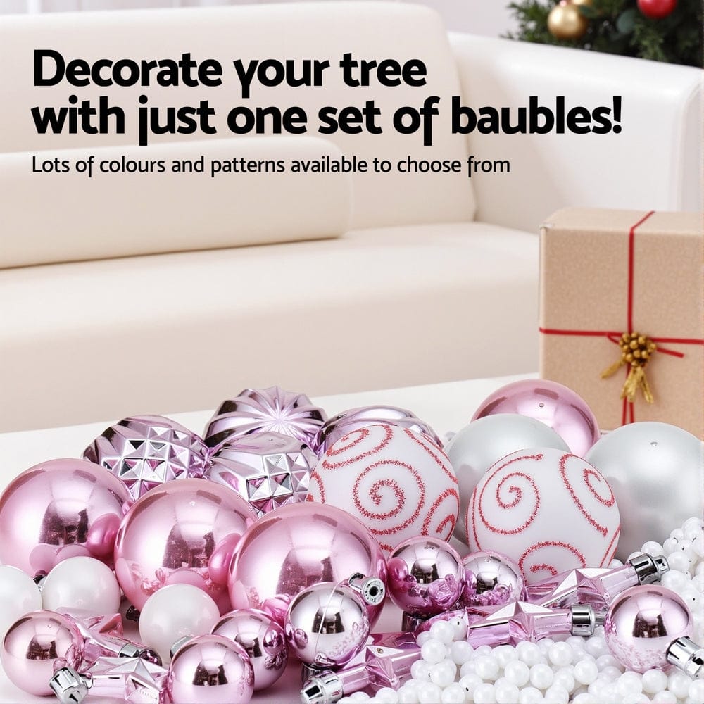 Jingle Jollys 33pcs Christmas Tree Decorations Set Baubles Ornaments Party Pink - SportZone.co.nz