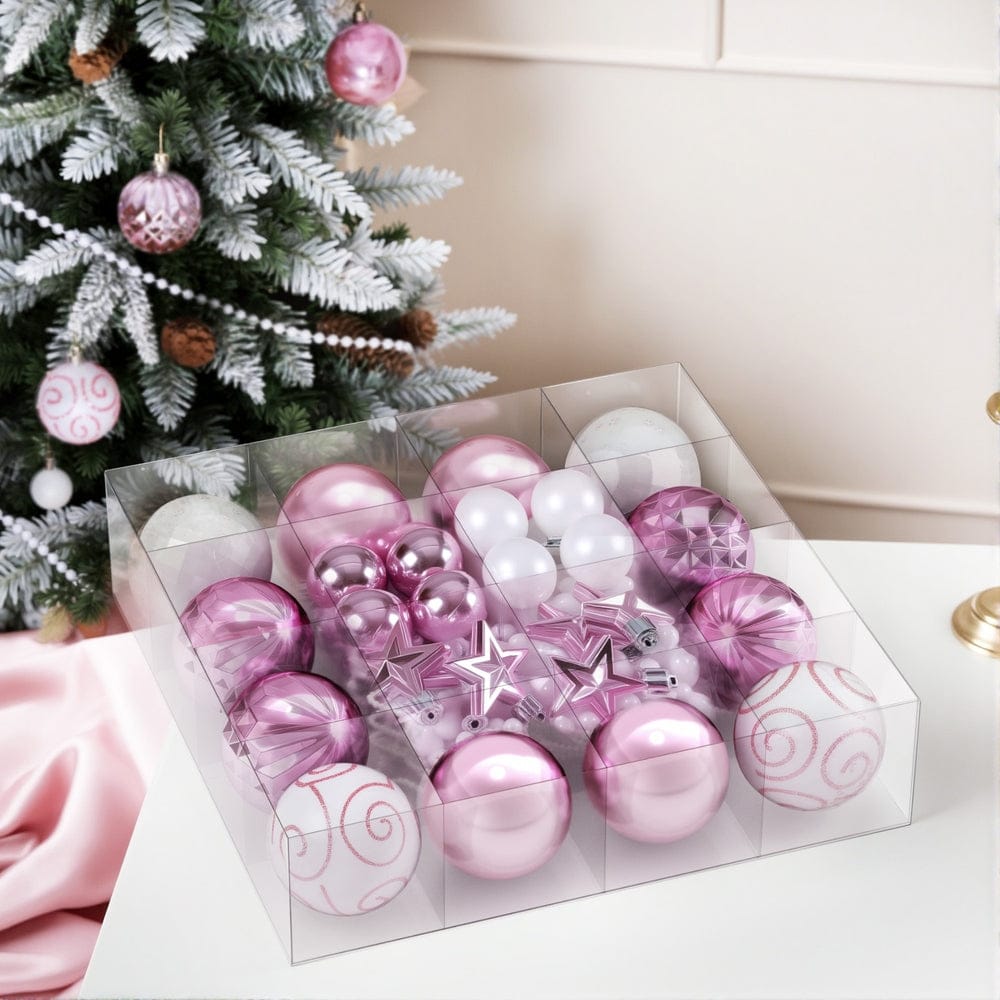 Jingle Jollys 33pcs Christmas Tree Decorations Set Baubles Ornaments Party Pink - SportZone.co.nz