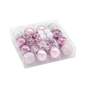 Jingle Jollys 33pcs Christmas Tree Decorations Set Baubles Ornaments Party Pink - SportZone.co.nz