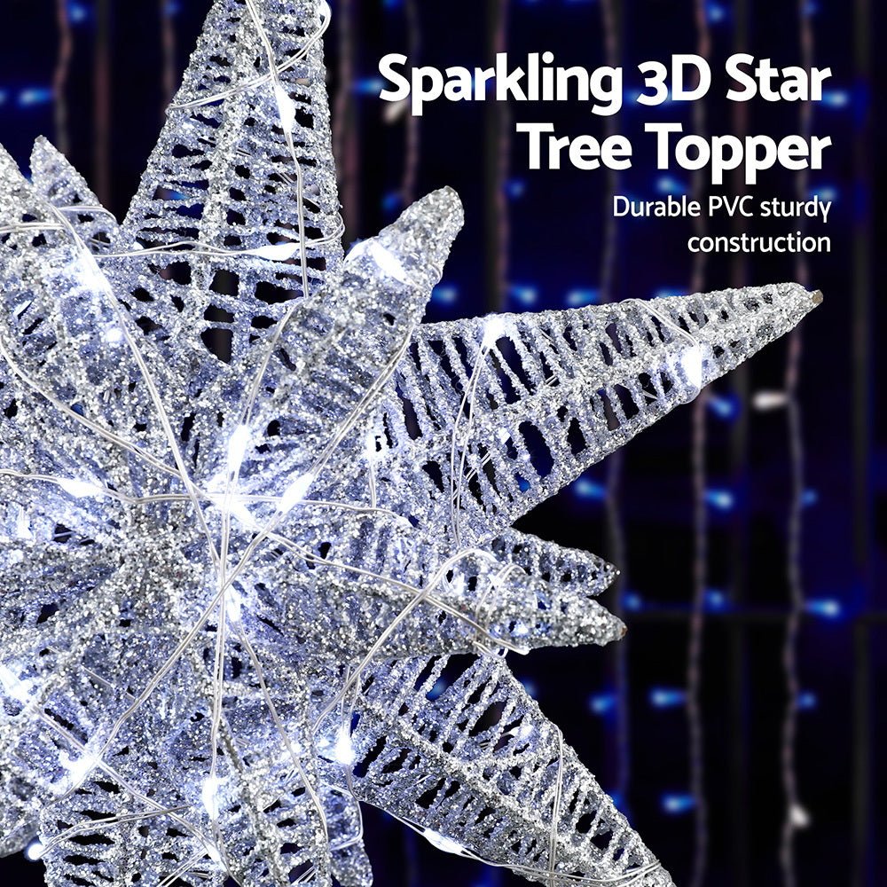 Jingle Jollys 3D Christmas Tree Topper Star LED Decorations Xmas Party Timer - SportZone.co.nz