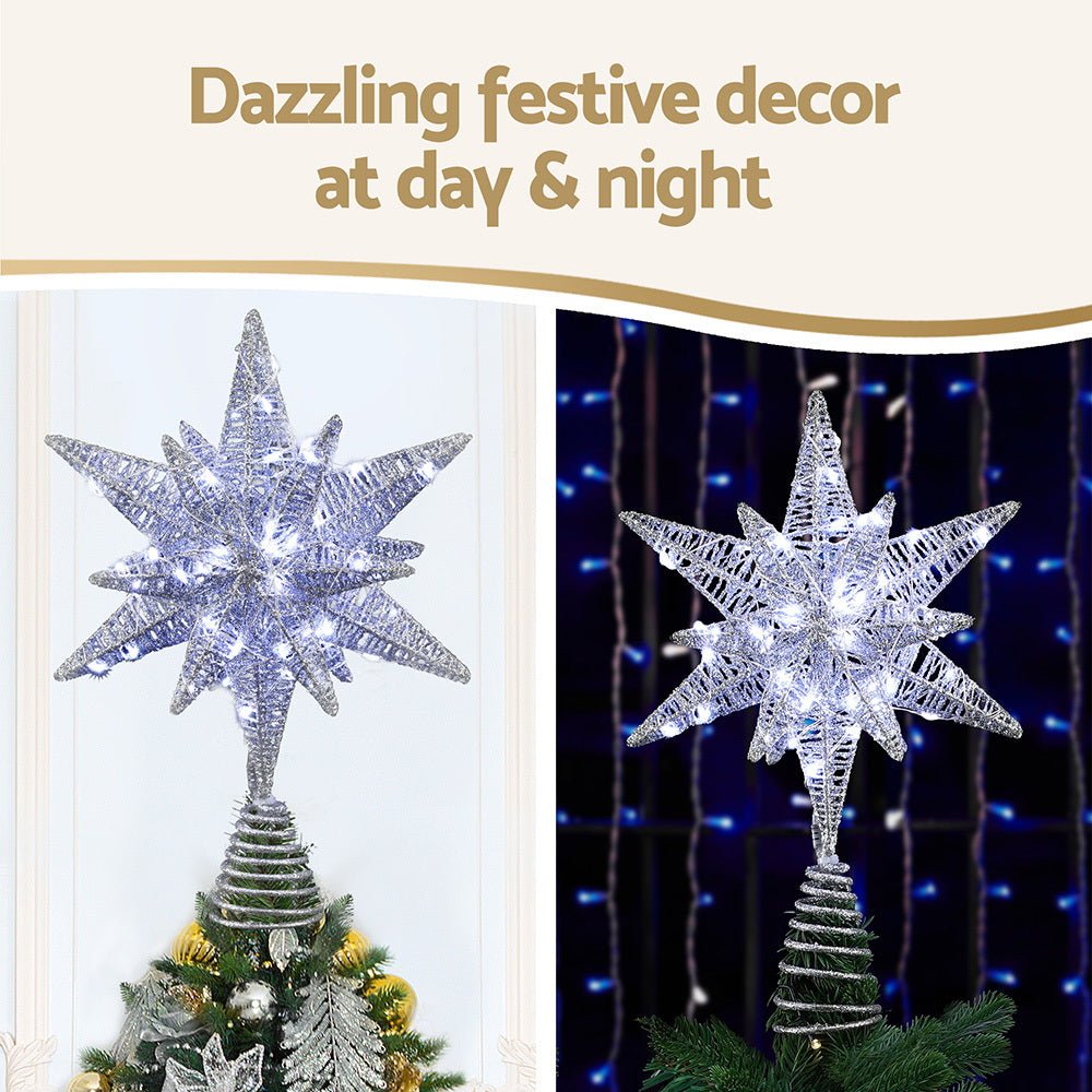Jingle Jollys 3D Christmas Tree Topper Star LED Decorations Xmas Party Timer - SportZone.co.nz