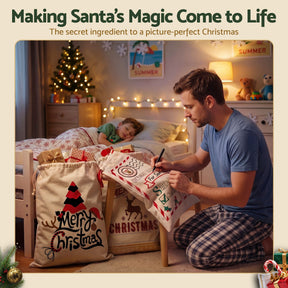 Jingle Jollys 3PCS Christmas Santa Sacks Large Reusable Personalised Canvas Gift Storage Bags - SportZone.co.nz