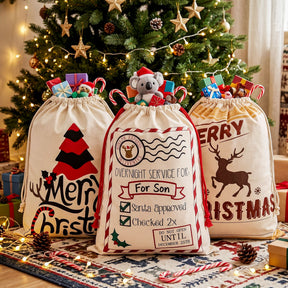 Jingle Jollys 3PCS Christmas Santa Sacks Large Reusable Personalised Canvas Gift Storage Bags - SportZone.co.nz