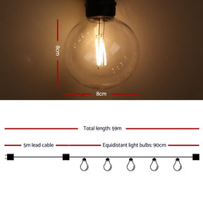 Jingle Jollys 59m LED Festoon Lights Sting Lighting Kits Wedding Outdoor Party - SportZone.co.nz