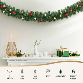 Jingle Jollys 5M Christmas Garland LED Lights Party Xmas Decorations 380 TIPS - SportZone.co.nz