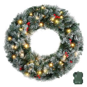 Jingle Jollys 60cm Christmas Wreath LED Lights Snowy Berries Garland Party Decor - SportZone.co.nz