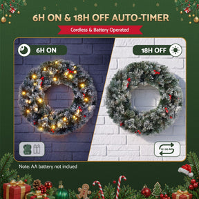 Jingle Jollys 60cm Christmas Wreath LED Lights Snowy Berries Garland Party Decor - SportZone.co.nz