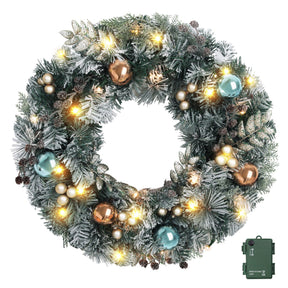 Jingle Jollys 60cm Christmas Wreath with LED Lights Snowy Garland Xmas Decor - SportZone.co.nz