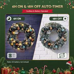 Jingle Jollys 60cm Christmas Wreath with LED Lights Snowy Garland Xmas Decor - SportZone.co.nz