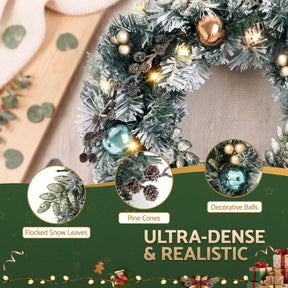 Jingle Jollys 60cm Christmas Wreath with LED Lights Snowy Garland Xmas Decor - SportZone.co.nz