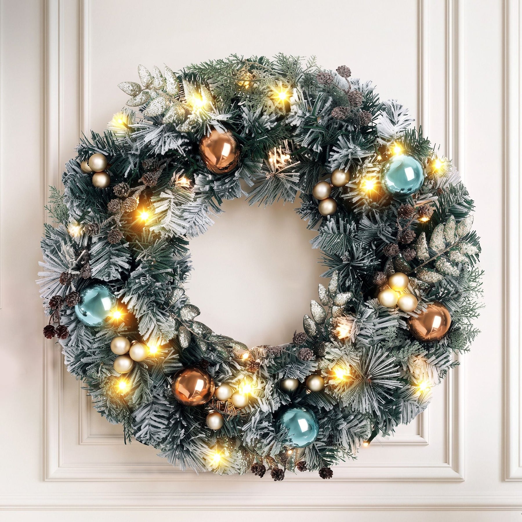 Jingle Jollys 60cm Christmas Wreath with LED Lights Snowy Garland Xmas Decor - SportZone.co.nz