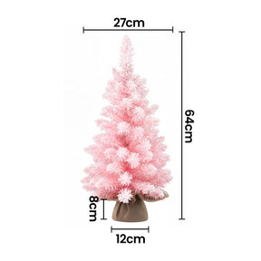 Jingle Jollys 60cm Flocked Pink Christmas Tree Mini Tabletop Xmas Tree - SportZone.co.nz