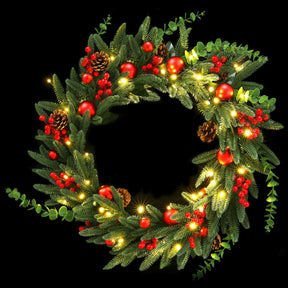 Jingle Jollys 60cm Pre-Lit Christmas Wreath LED Light Front Door Xmas Decor Garland - SportZone.co.nz