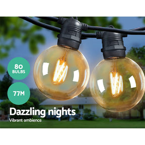 Jingle Jollys 77m LED Festoon Lights Sting Lighting Kits Wedding Outdoor Party - SportZone.co.nz