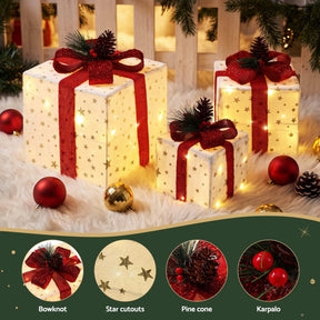 Jingle Jollys Christmas Decorations 3PC Lighted Gift Boxes Christmas Lights - SportZone.co.nz